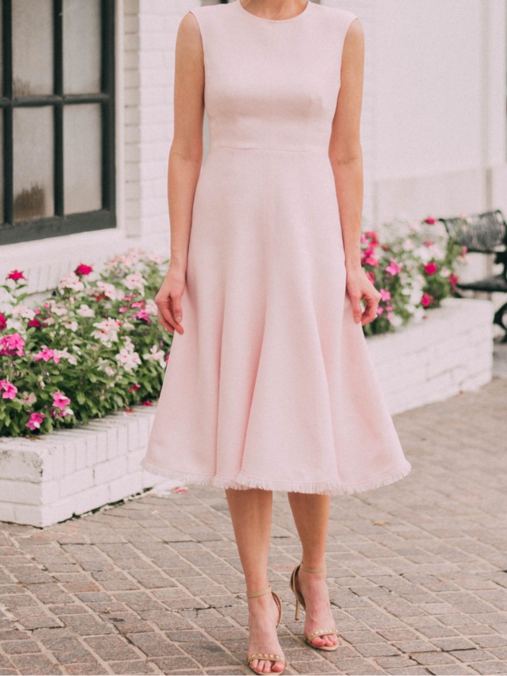 Eliza J Pink Cap Sleeve Midi Fit-and-Flare Dress Frayed Hem 10P New